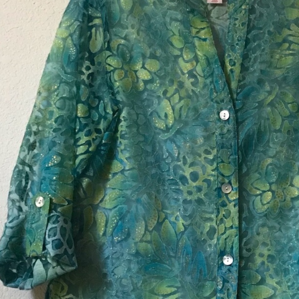 Ruby Rd. Blue Green Shimmering Sheer Button Down … - image 7